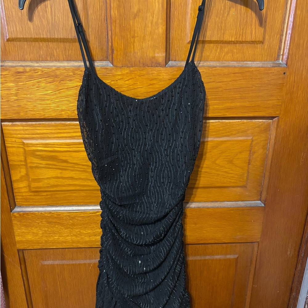 Windsor Black Beaded Ruched Mini Dress